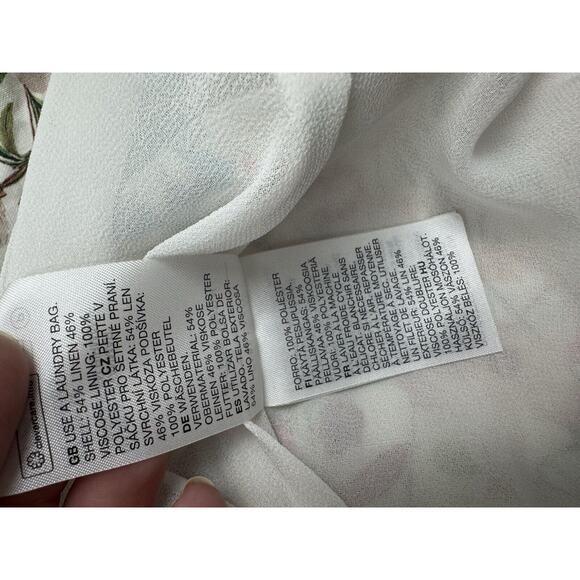 Dainty Floral Mini Dress linen floral Botanical Print Puff Sleeve 4 XS - Picture 16 of 16